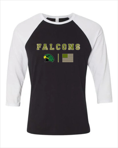 Huguenot Falcons Camo Flag Women's Baseball T-Shirt