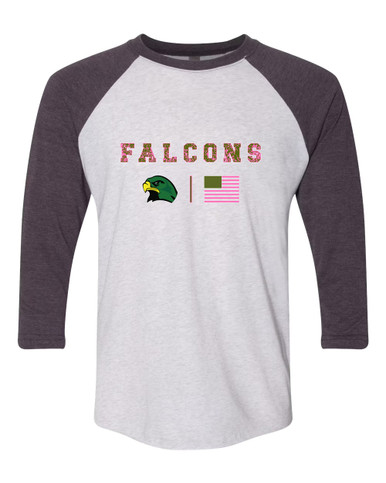 Huguenot Falcons Pink Camo Flag Women's Baseball T-Shirt