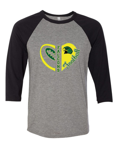 Huguenot Falcons Heart Football Women's Baseball T-Shirt