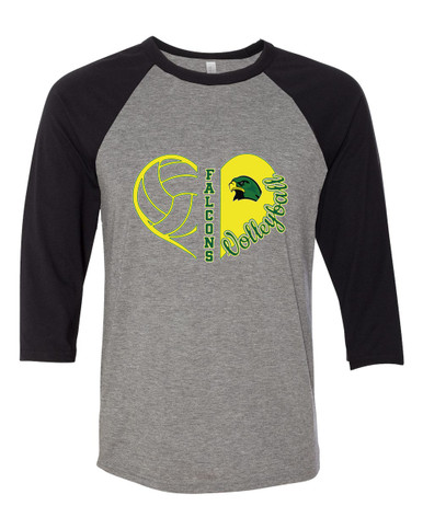 Huguenot Falcons Heart Volleyball Women's Baseball T-Shirt