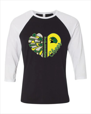 Huguenot Falcons Heart Cheer Women's Baseball T-Shirt