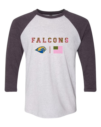 Channelview Falcons Pink Camo Flag Women's Baseball T-Shirt