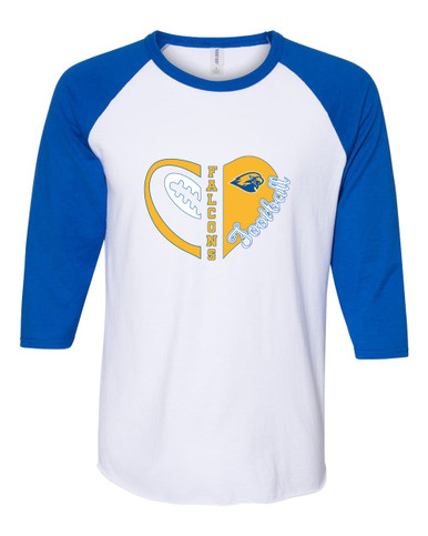 Channelview Falcons Heart Football Women's Baseball T-Shirt
