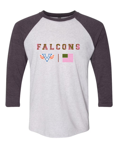 Volunteer Falcons V Wings Pink Camo Flag Women's Baseball T-Shirt