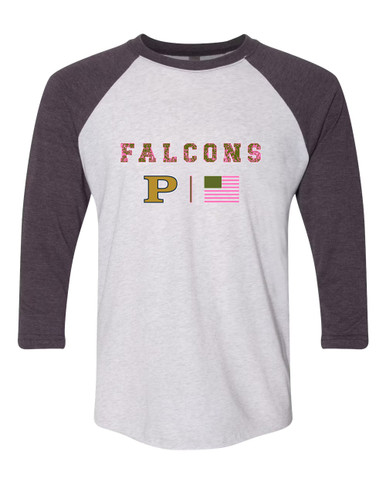 Peddie Falcons Pink Camo Flag Women's Baseball T-Shirt