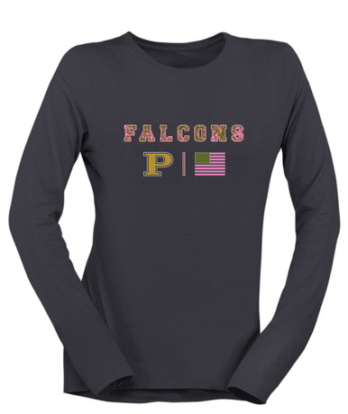 Peddie Falcons Pink Camo Flag Women's LS T-Shirt