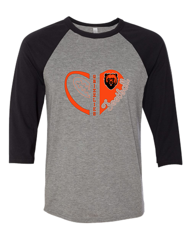 California Grizzlies Heart Football Women's Baseball T-Shirt