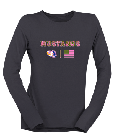Sahuarita Mustangs Pink Camo Flag Women's LS T-Shirt