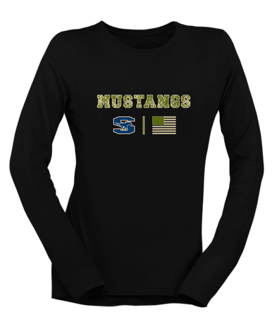 Sachse Mustangs Camo Flag Women's Premium LS T-Shirt