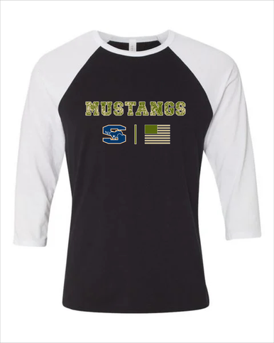 Sachse Mustangs Camo Flag Women's Baseball T-Shirt