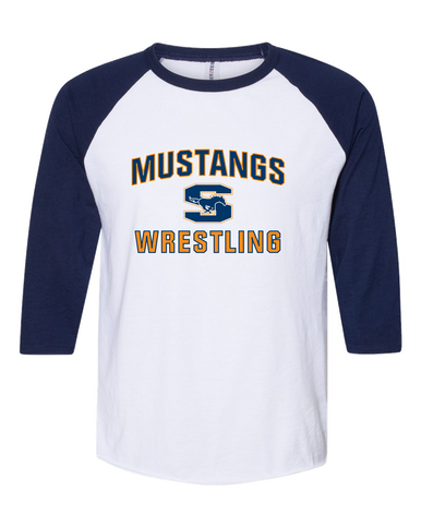 Sachse Mustangs Wrestling Women's Baseball T-Shirt
