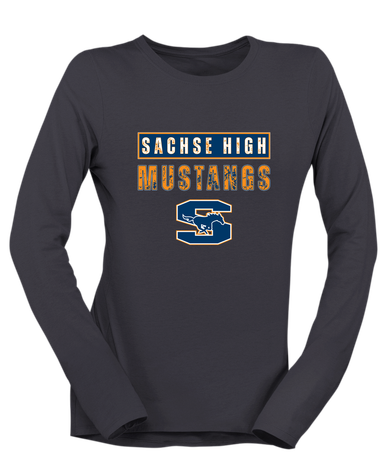 Sachse Mustangs Mascot #9 Women's LS T-Shirt