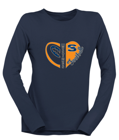Sachse Mustangs Heart Football Women's LS T-Shirt
