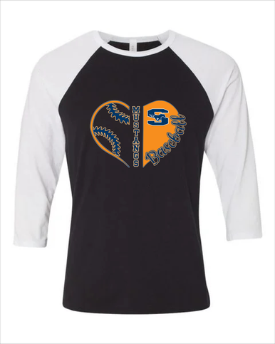Sachse Mustangs Heart Baseball Women's Baseball T-Shirt