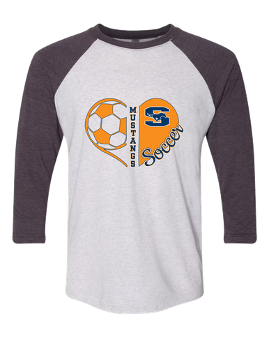 Sachse Mustangs Heart Soccer Women's Baseball T-Shirt