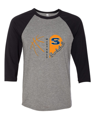Sachse Mustangs Heart Basketball Women's Baseball T-Shirt