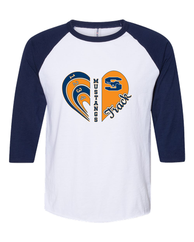 Sachse Mustangs Heart Track Women's Baseball T-Shirt