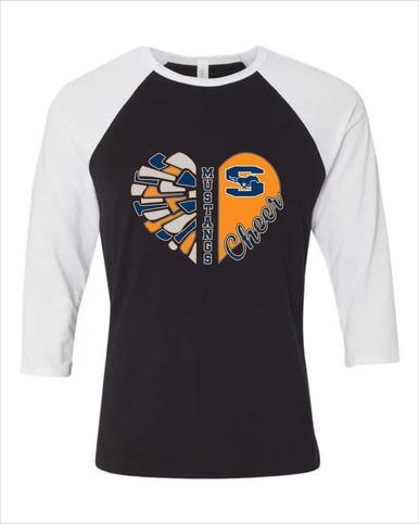 Sachse Mustangs Heart Cheer Women's Baseball T-Shirt