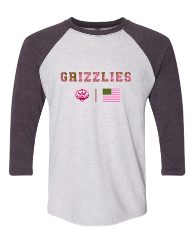 Granite Hills Grizzlies Pink Camo Flag Women's Baseball T-Shirt