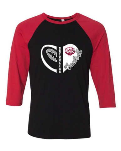 Granite Hills Grizzlies Heart Football Women's Baseball T-Shirt