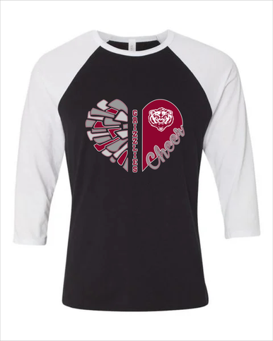 Granite Hills Grizzlies Heart Cheer Women's Baseball T-Shirt