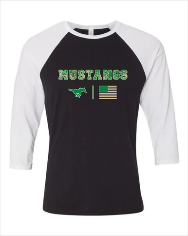 Myers Park Mustangs Camo Flag Women's Baseball T-Shirt