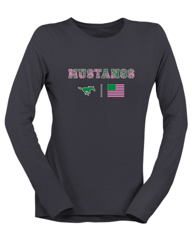 Myers Park Mustangs Pink Camo Flag Women's LS T-Shirt