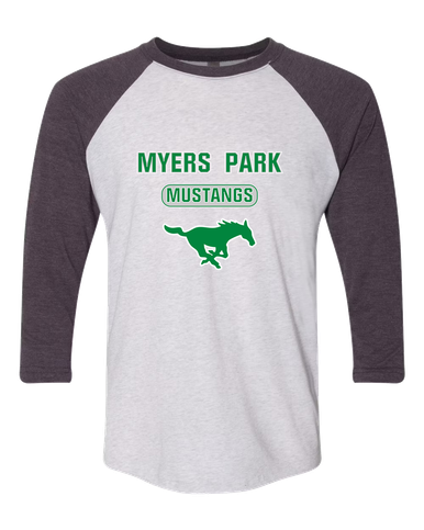 Myers Park Mustangs Mascot #3 Women's Baseball T-Shirt
