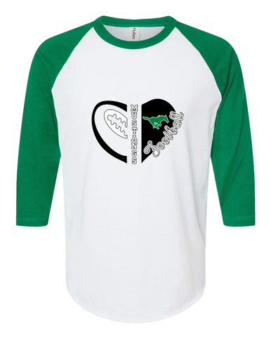 Myers Park Mustangs Heart Football Women's Baseball T-Shirt