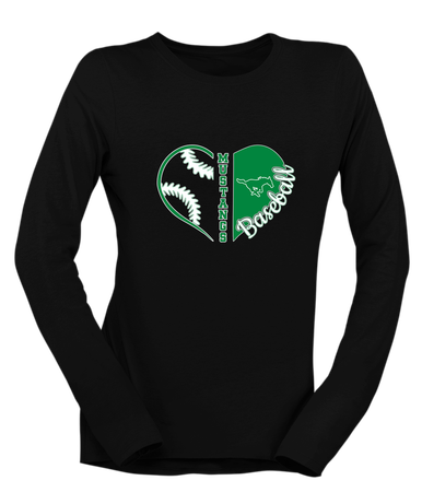 Myers Park Mustangs Heart Baseball Women's LS T-Shirt