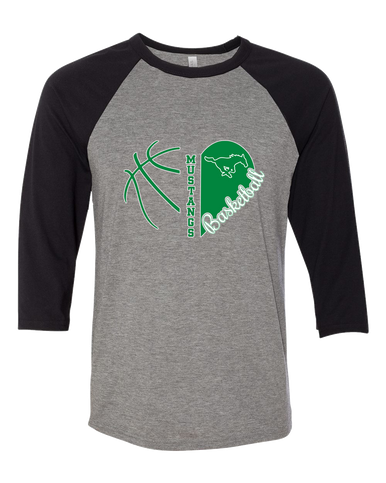 Myers Park Mustangs Heart Basketball Women's Baseball T-Shirt