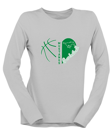 Myers Park Mustangs Heart Basketball Women's LS T-Shirt