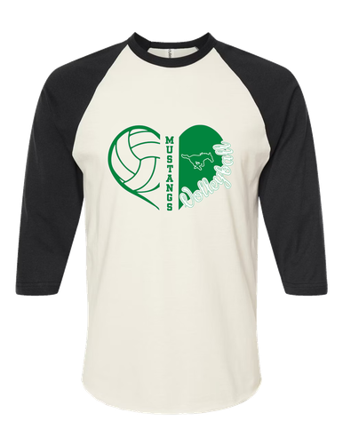 Myers Park Mustangs Heart Volleyball Women's Baseball T-Shirt