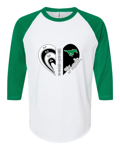 Myers Park Mustangs Heart Track Women's Baseball T-Shirt