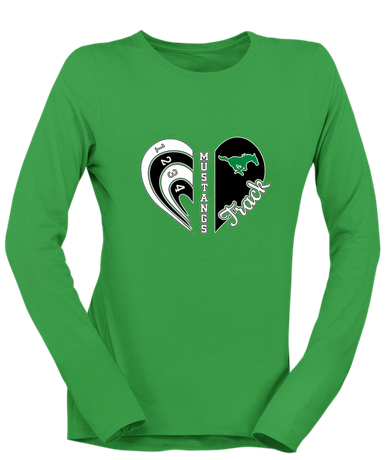 Myers Park Mustangs Heart Track Women's LS T-Shirt