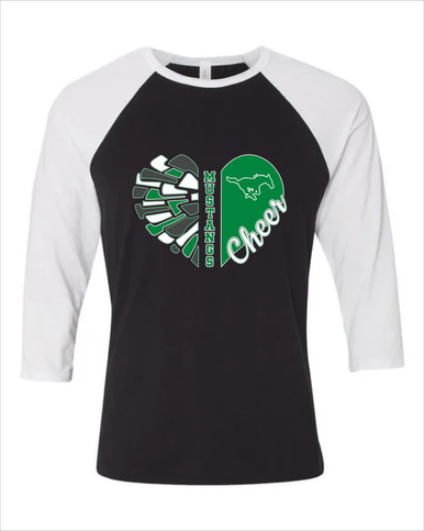 Myers Park Mustangs Heart Cheer Women's Baseball T-Shirt