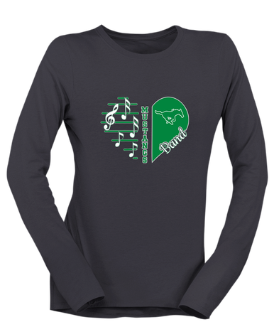 Myers Park Mustangs Heart Band Women's LS T-Shirt