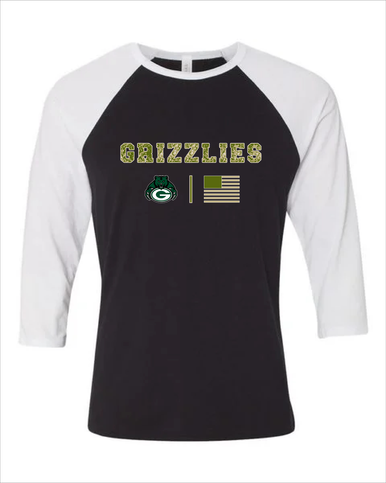 Granite Bay Grizzlies Camo Flag Men's Baseball T-Shirt
