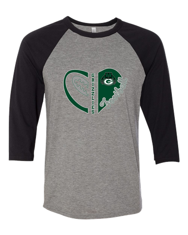 Granite Bay Grizzlies Heart Football Women's Baseball T-Shirt