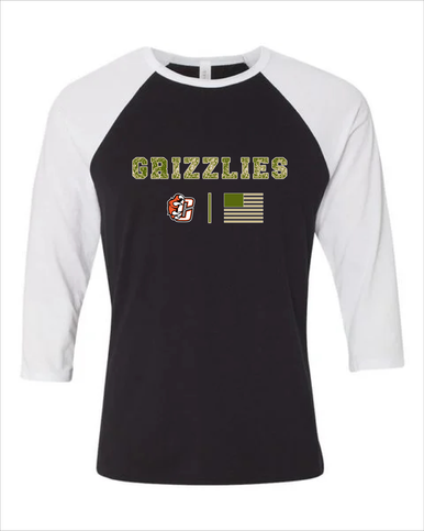Central East Grizzlies Camo Flag Women's Baseball T-Shirt