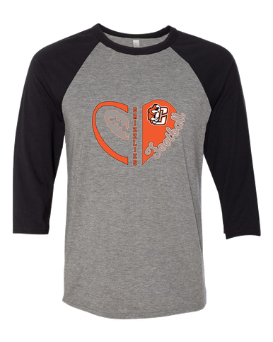 Central East Grizzlies Heart Football Women's Baseball T-Shirt