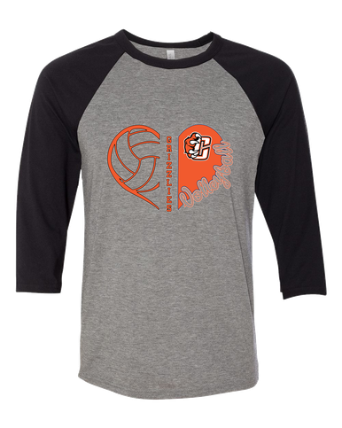 Central East Grizzlies Heart Volleyball Women's Baseball T-Shirt