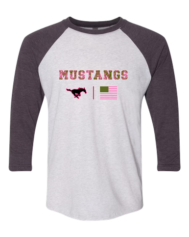 South Western Mustangs Pink Camo Flag Women's Baseball T-Shirt