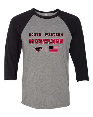 South Western Mustangs Spirit Flag Men's Baseball T-Shirt