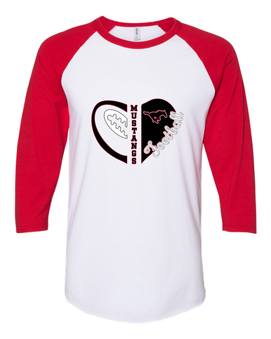 South Western Mustangs Heart Football Women's Baseball T-Shirt