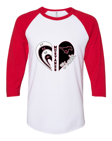 South Western Mustangs Heart Track Women's Baseball T-Shirt