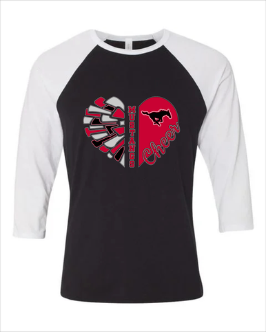 South Western Mustangs Heart Cheer Women's Baseball T-Shirt