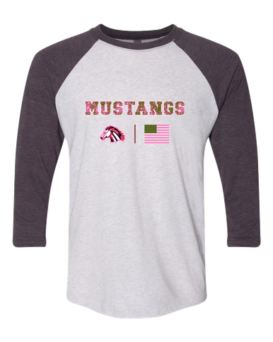 Creekview Mustangs Pink Camo Flag Women's Baseball T-Shirt