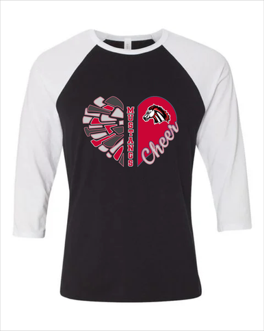 Creekview Mustangs Heart Cheer Women's Baseball T-Shirt