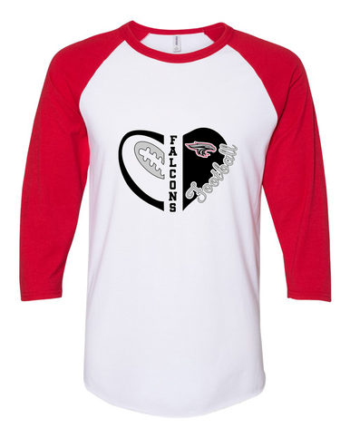 East River Falcons Heart Football Women's Baseball T-Shirt